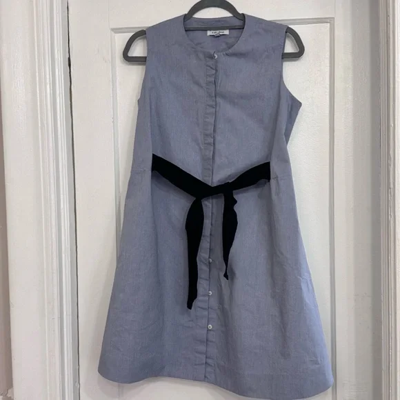 & Other Stories Paris Atelier Blue Shirt Dress with Black Waist Tie – Size US 4 - Picture 7 of 10